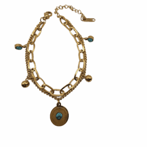 Bracelet 2 Brins – Acier & Plaqué Or avec Turquoise