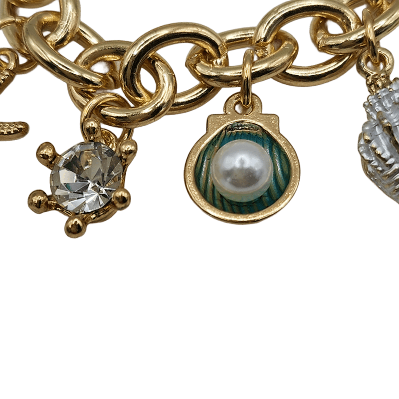 Bracelet maille jaseron ovale acier plaqué or et 7 charms – Image 3