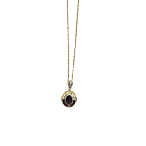 Chaine pendentif pierre violette foncée