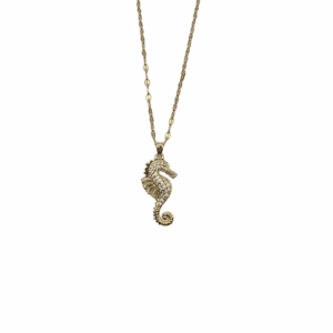 Collier plaqué or chaine forçat avec pendentif Hippocampe plaqué or et pavé d'oxydes de zirconium