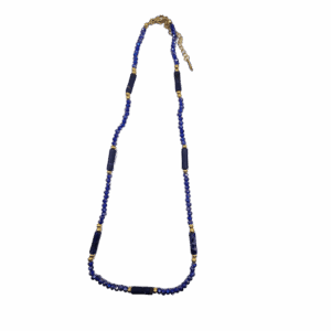 collier boules cristal et lapis Lazuli
