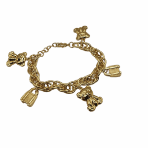 Bracelet plaqué or — mailles entrelacées avec 5 breloques ourson (longueur 21 cm)