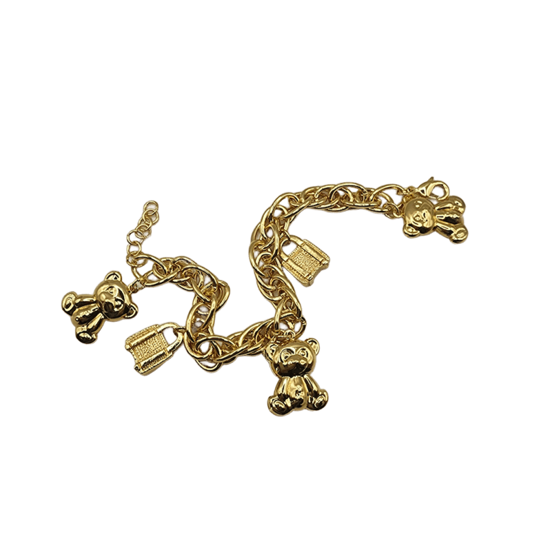 Bracelet plaqué or — mailles entrelacées avec 5 breloques ourson (longueur 21 cm) – Image 2