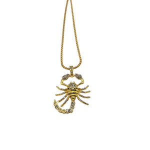 Collier plaqué or colonne -pendentif SCORPION avec oxydes de zirconium