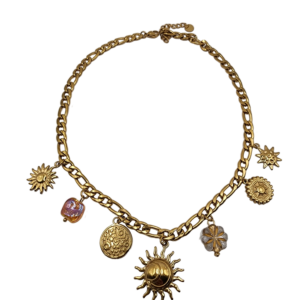 COLLIER BRELOQUES ACIER PLAQUE OR