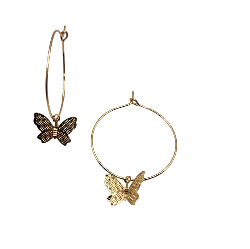 Créoles plaqué or motif papillon – Image 2